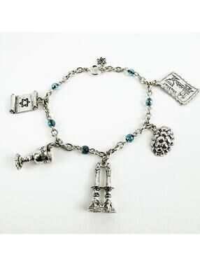 Shabbat Silver 5 Charm Jewish Bracelet